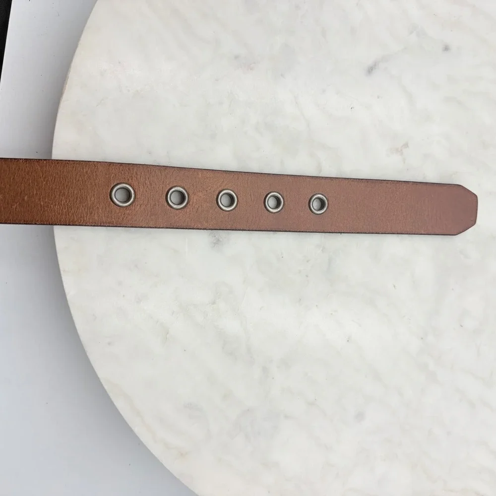 Frye Leather Belt Women 32 Medium Brown Silver Buckle Grommet Star Boho Y2K FLAW